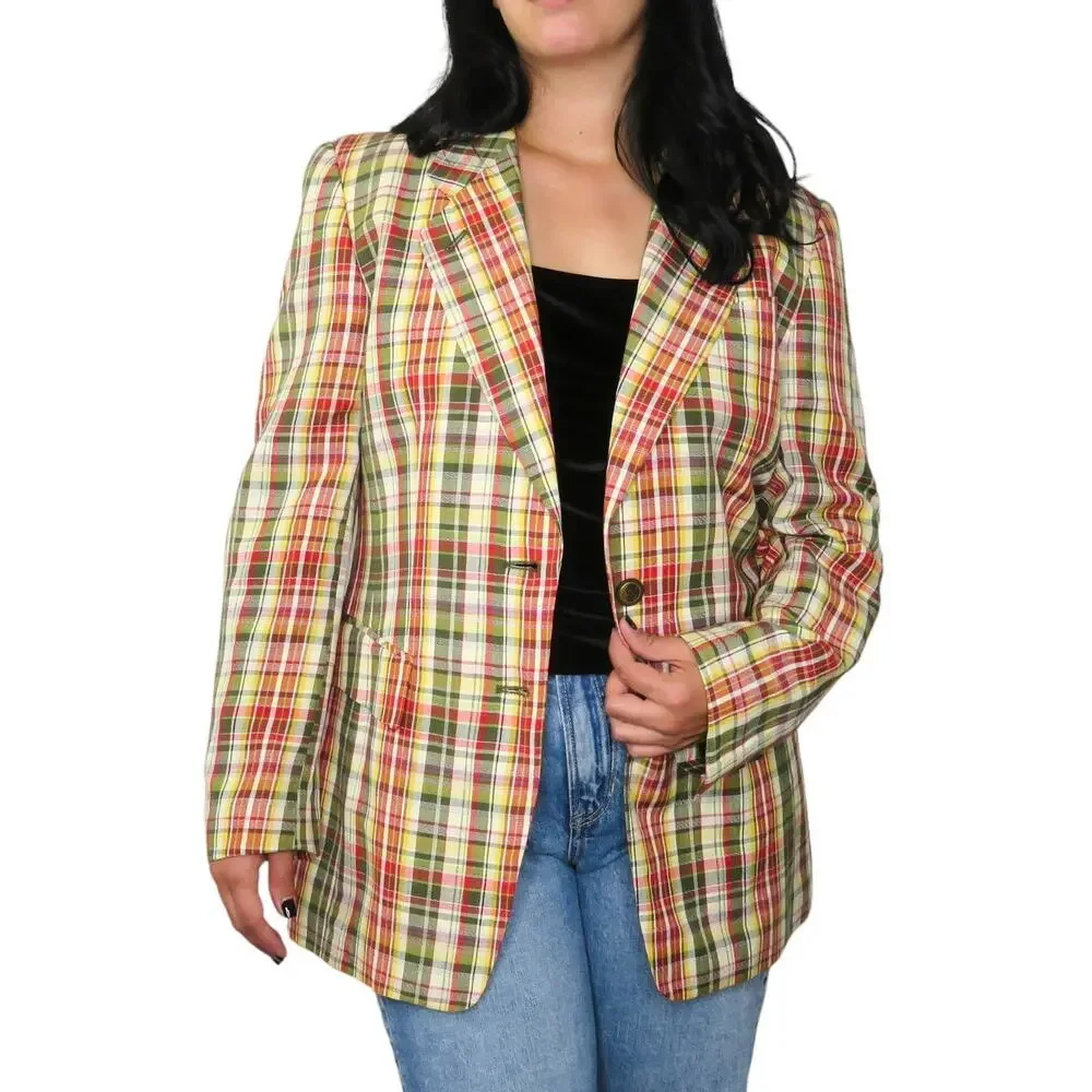 Horst Basler 1980s Colorful Plaid Retro Vintage Blazer Jacket Medium